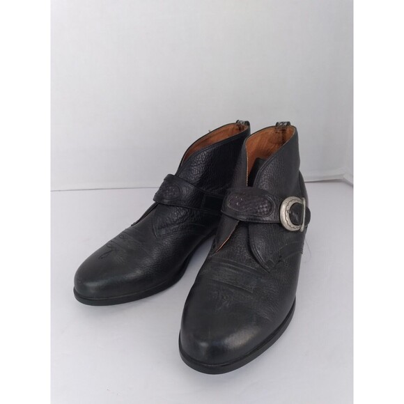 Classic Black Leather Ankle Boots with Decorative Buckle Detail Monk Strap - Picture 4 of 8